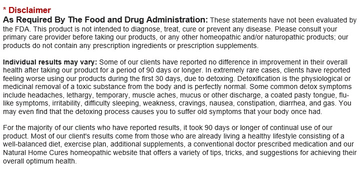 Natural Home Cures Mangosteen Disclaimer